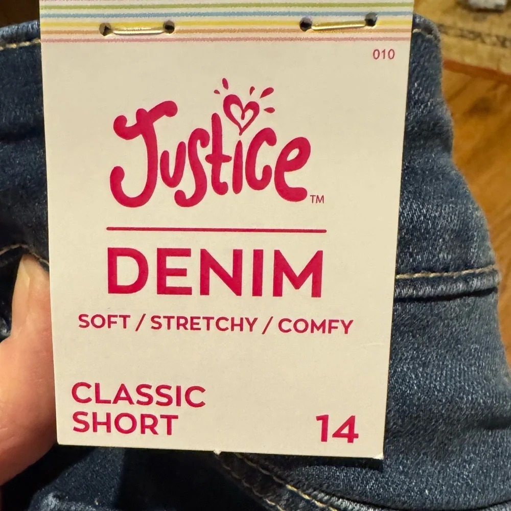 NWT Justice Girls Dark Blue Jean‎ Shorts Slight Distressing Casual Soft Stretch